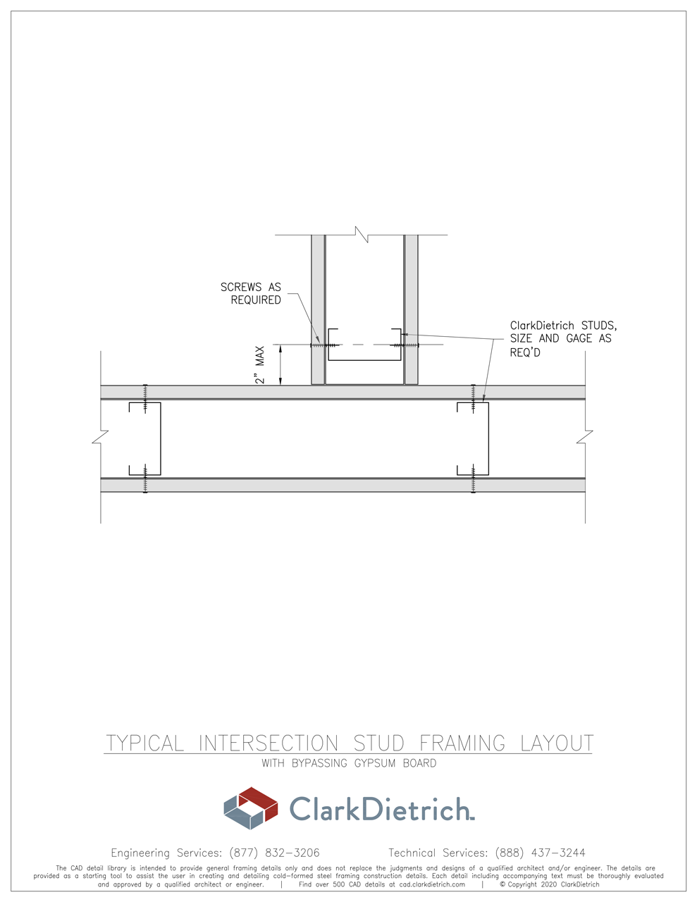 Wall intersection framing with bypassing gypsum